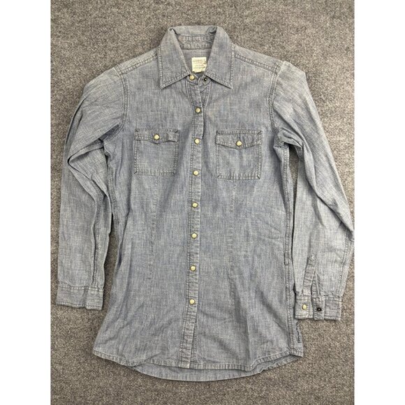 Gramicci Shirt Mens Small Chambray Western Pearl Snap Long Sleeve Embroidered - Picture 1 of 7